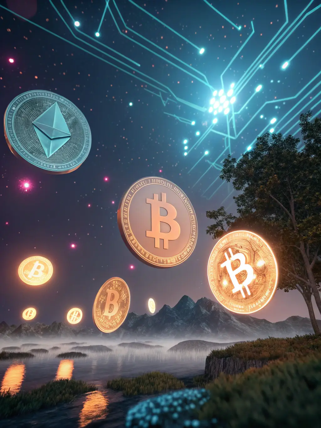 An image showcasing various popular cryptocurrencies (BTC, ETH, LTC, USDT) seamlessly merging into each other, symbolizing easy asset swapping on FixedFloat.